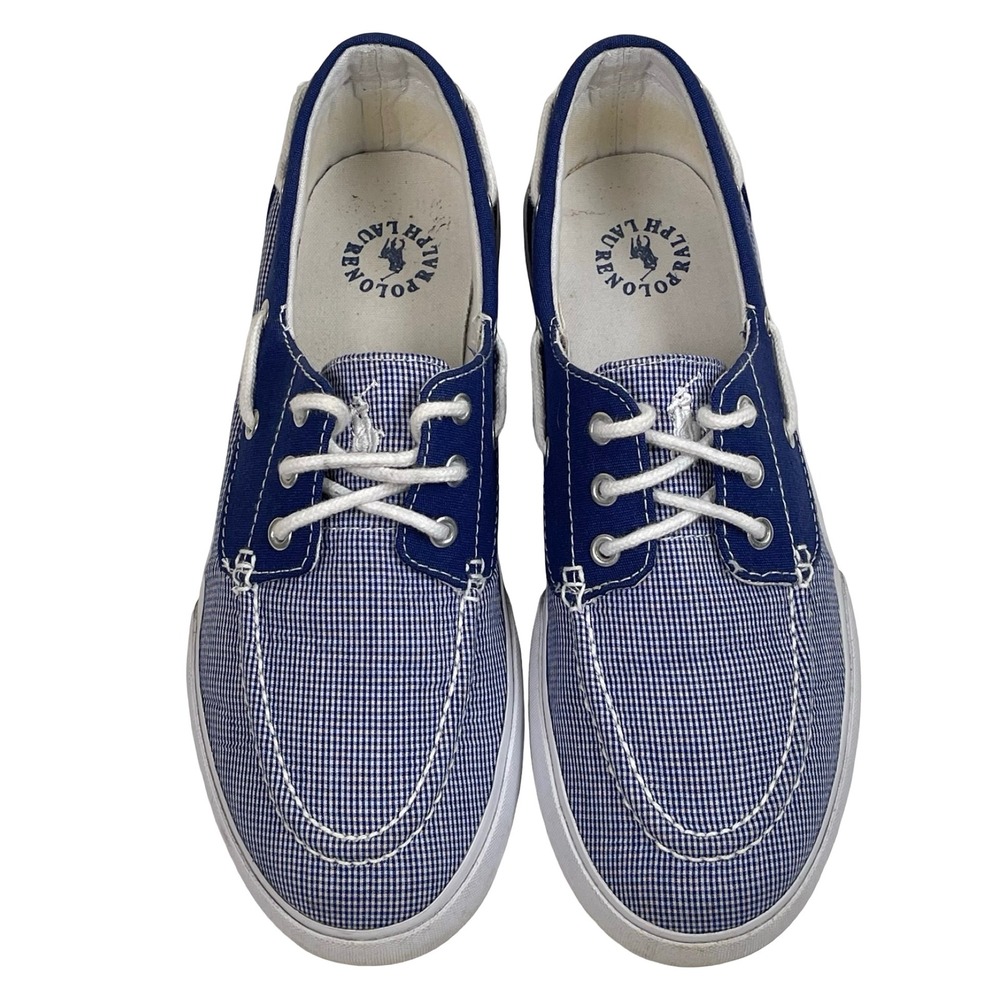 Polo Ralph Lauren Lilia Shoes Womens 9B Blue Gingham Boat Sneakers Preppy‎